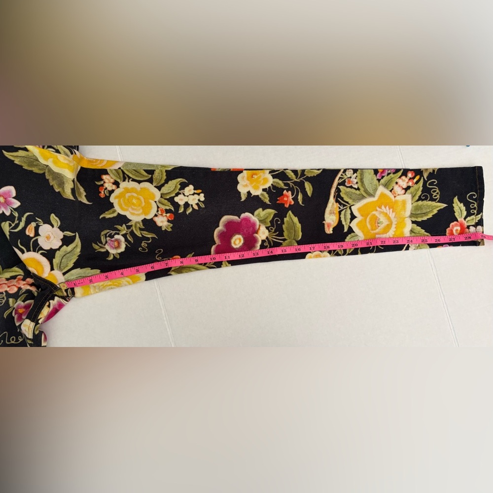 Etro Milano Designer Black Multicolor Floral Skinny Pants Size 29 Made In Italy - Picture 12 of 15